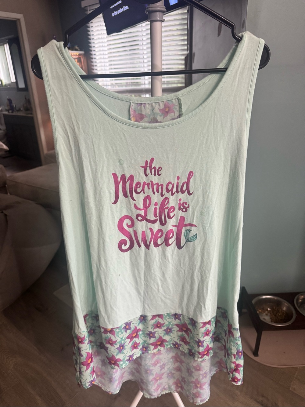 Disney Mint Green Mermaid Graphic Tank with Floral Hem